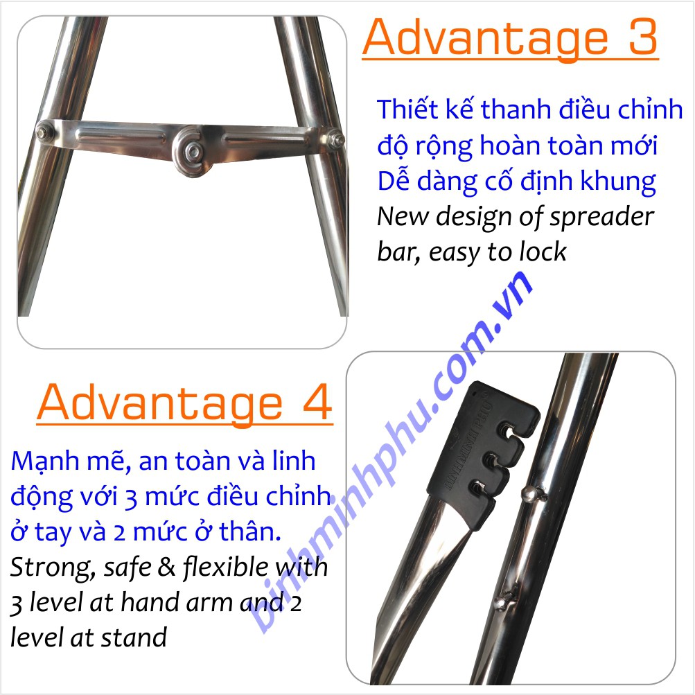 BỘ VÕNG ĐA NĂNG INOX 201 MINH PHÚ ỐNG TRÒN PHI 32 [4801C41] - Multifunction Folding Stainless Steel Stand