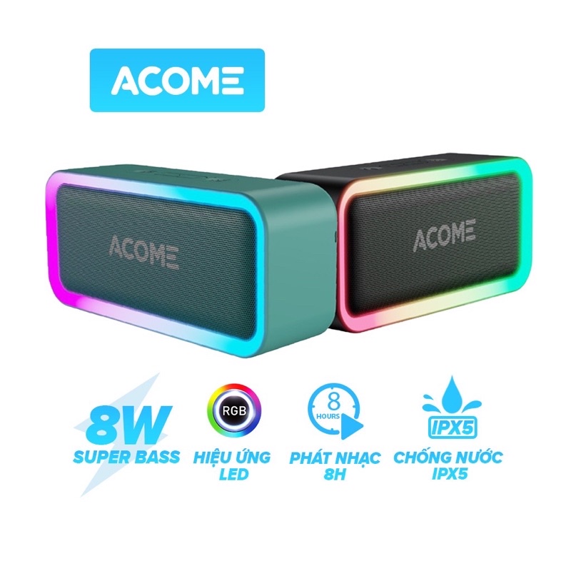Loa Bluetooth ACOME A6 Công Suất 5W - Hiệu Ứng LED RGD - Playtime 8H Chuẩn Chống Nước IPX5 - BẢO HÀNH 12 THÁNG