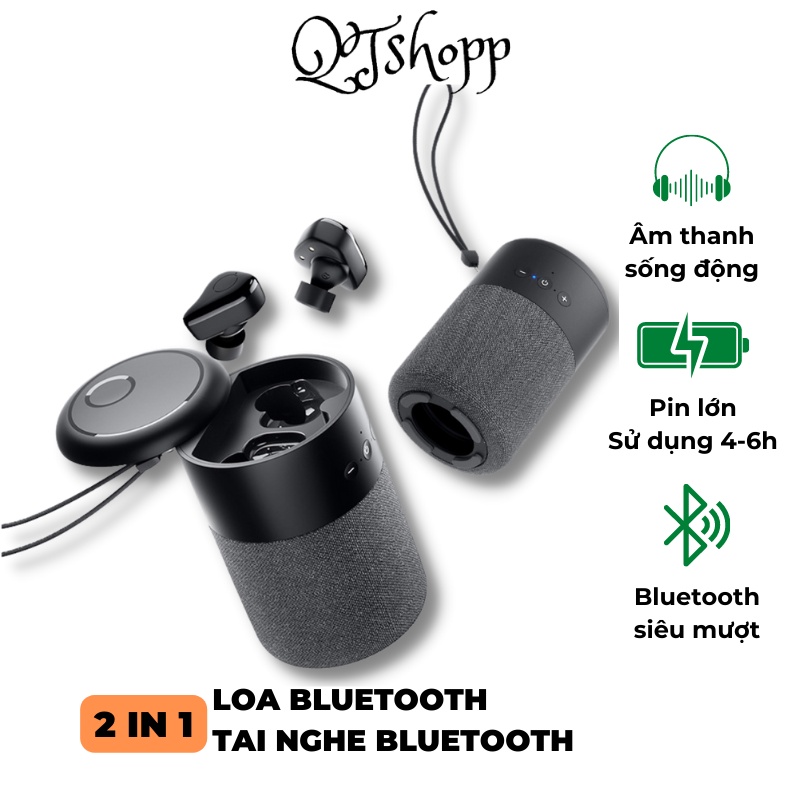 Loa Bluetooth Nghe Nhạc Mini Dáng Nhỏ Gọn Cầm Tay Tích Hợp Tai Nghe Không Dây TWS -QT