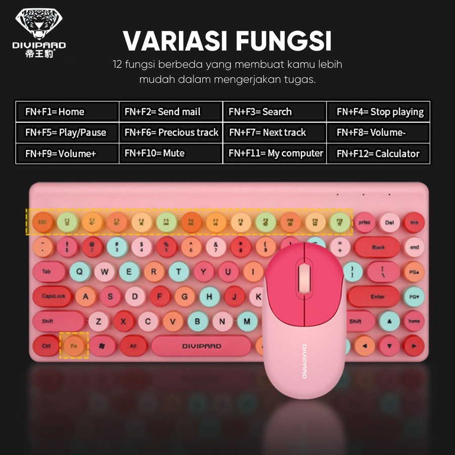 Bộ phím chuột không dây Wireless Divipard KM510 nút tròn 87 Key - tích hợp 12 phím multimedia  Nhất Tín Computer