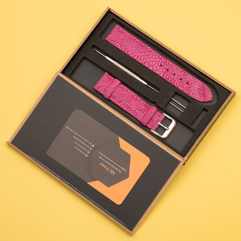 Dây Đồng Hồ Đà Điểu Wash Màu Hồng Cánh Sen MrFour | Watch Band - Watch Strap - Leather Watch