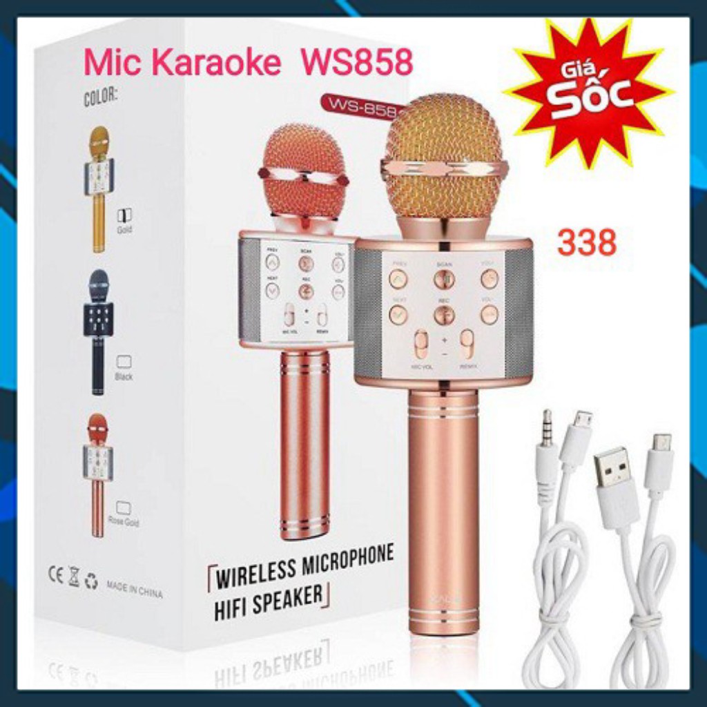 Míc hát karaoke (Xả Kho) Míc bluetooth WS-858 ĐA NĂNG 6 TRONG 1 HÁT KARAOKE, BẢO HÀNH 3 THÁNG Sản phẩm chất lượng