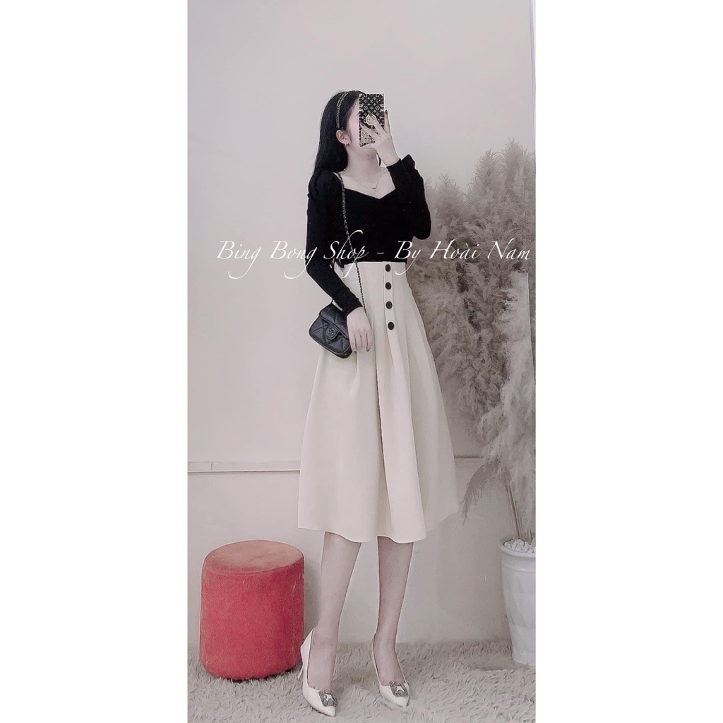 Sét chân váy đính cúc và áo len tăm 💖 FREESHIP 💖 Hàng thiết kế loại 1