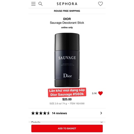 SÁP LĂN KHỬ MÙI DIOR SAUVAGE