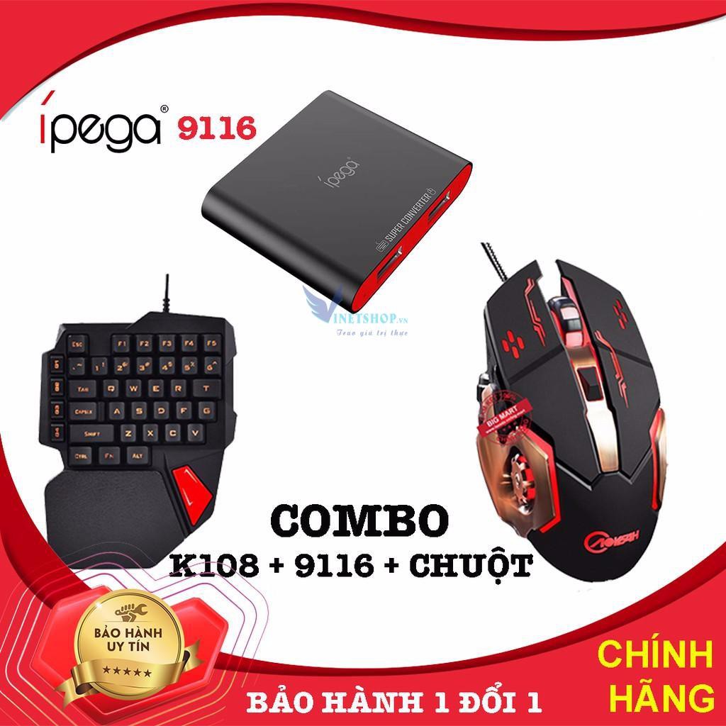 COMBO iPega 9116 | Bộ chuyển đổi chơi game PUBG, ROS, Free Fire và các game FPS khác, không band acc - BẢO HÀNH 6 THÁNG