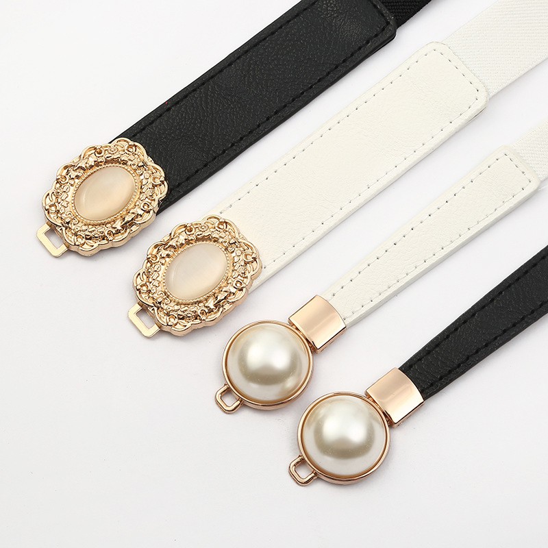 Thắt lưng co giãn đính hạt giả ngọc trai