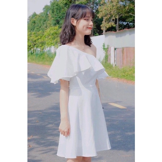 Váy Bèo Lệch Vai Dễ Thương 2 Lớp Tiêu Thư
