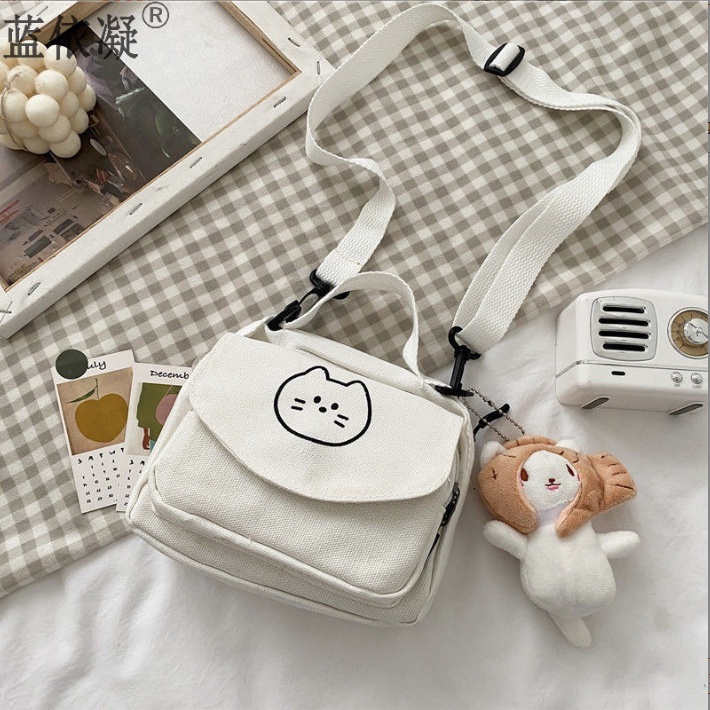 Túi Đeo Chéo Canvas Mini Nam Nữ Đi Học Đi Chơi Ngộ Nghĩnh Dễ Thương Phong Cách Hàn Quốc