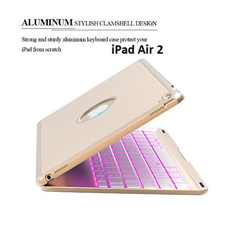 Bao da kiêm bàn phím bluetooth cho iPad Air 2 (Gold) tặng cáp sạc iPhone