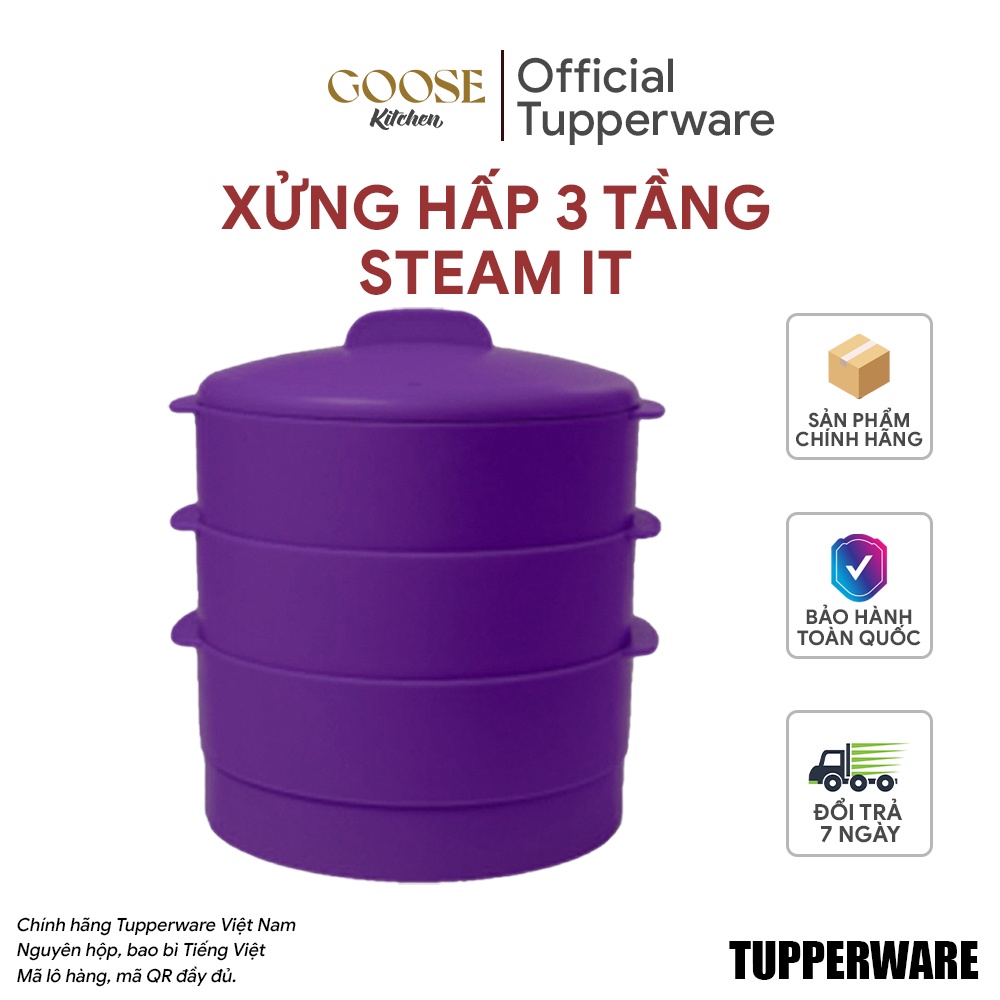 Xửng hấp Tupperware Steam It chính hãng, bộ xửng 3 tầng hấp rau củ thịt cá tiện lợi siêu nhanh - Goose.Kítchen