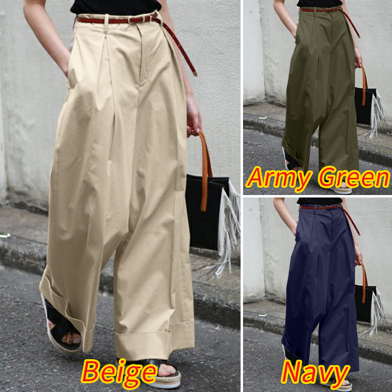 Quần Dài ZANZEA Ống Rộng Màu Trơn Phong Cách Vintage Cho Nữ | BigBuy360 - bigbuy360.vn