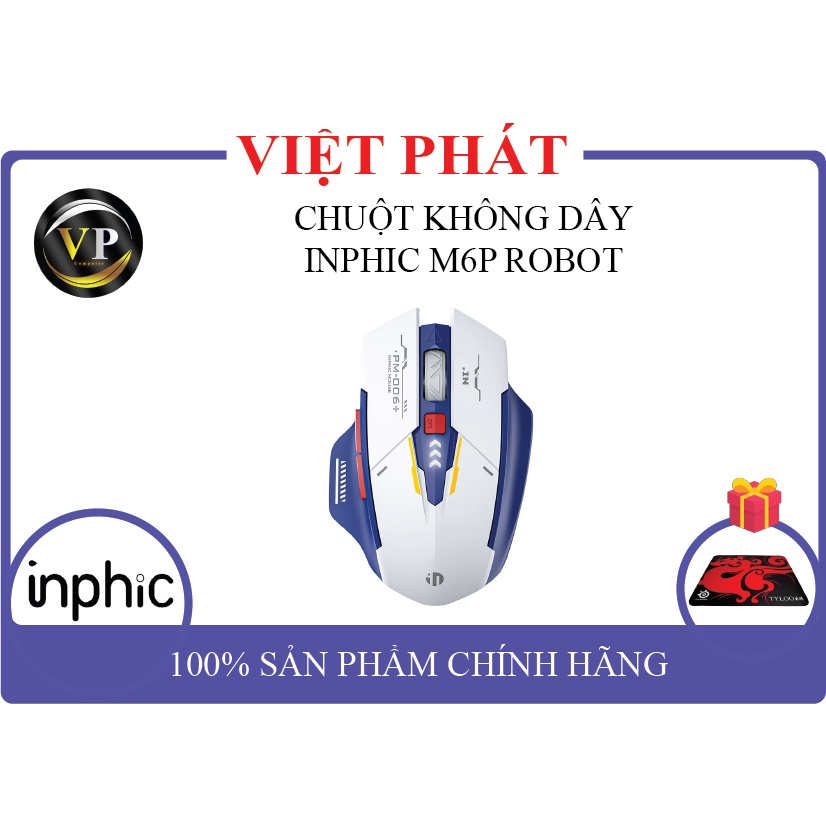 Chuột Không Dây INPHIC M6P ROBOT - Kết Nối Bằng Chip USB 2.4GHz, Đèn Led Báo Hiệu Dung Lượng Pin