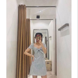 ĐẦM TRỄ VAI SỌC ĐEN NƠ NGỰC KÈM MÚT NGỰC - MINT DRESS9