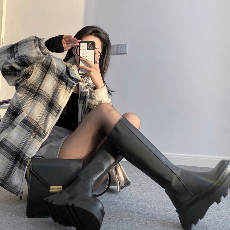 Giày Bốt Đùi Boot Ulzzang Boots Cao Cổ Anh Quốc Co Dãn 2 Bên Không Dây Đế Răng Cưa Dáng Ủng - U01