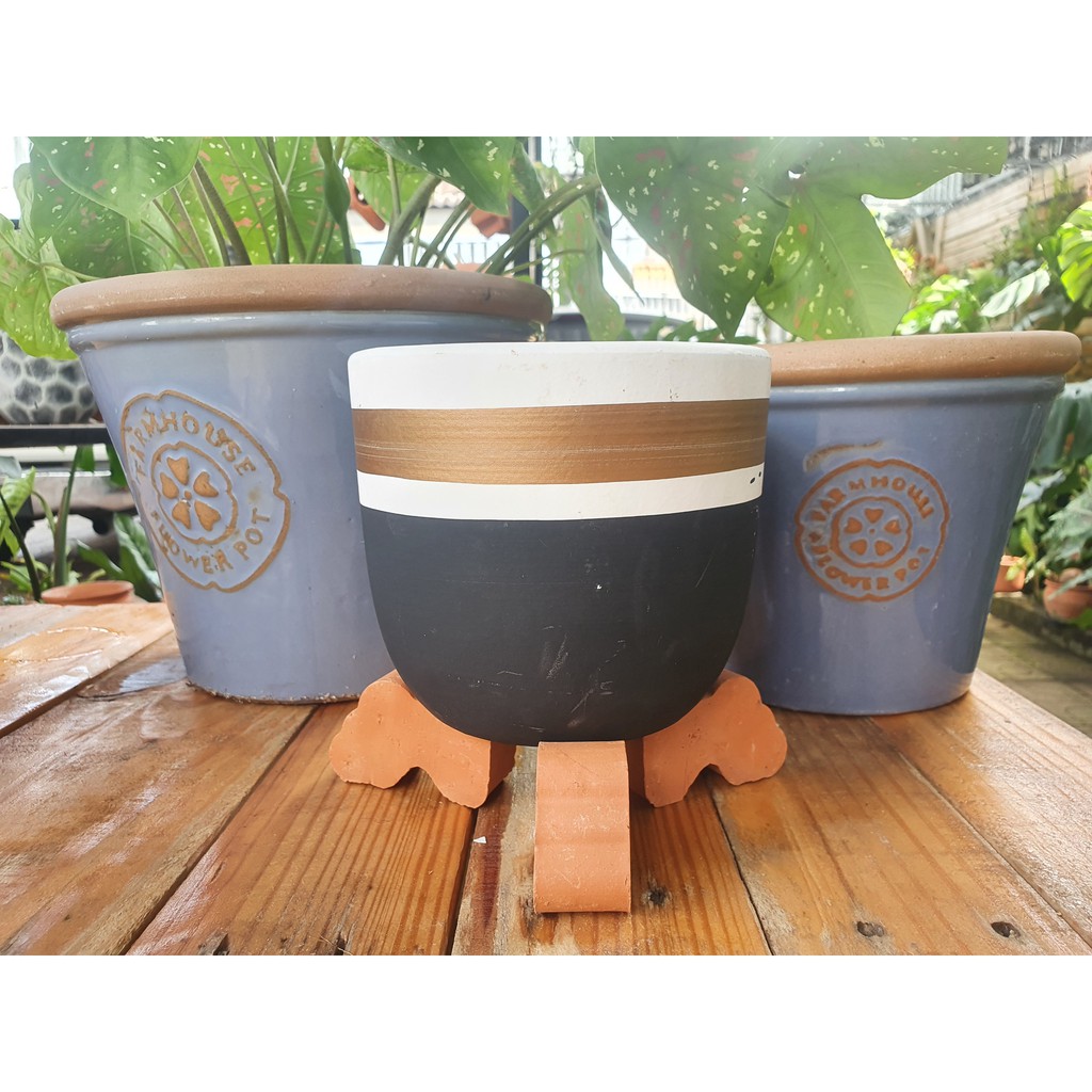 Combo 2 chậu gốm đất nung Hình Trứng Trơn  - Màu gốm đỏ , chậu trồng cây, gốm sứ sân vườn Bình Dương