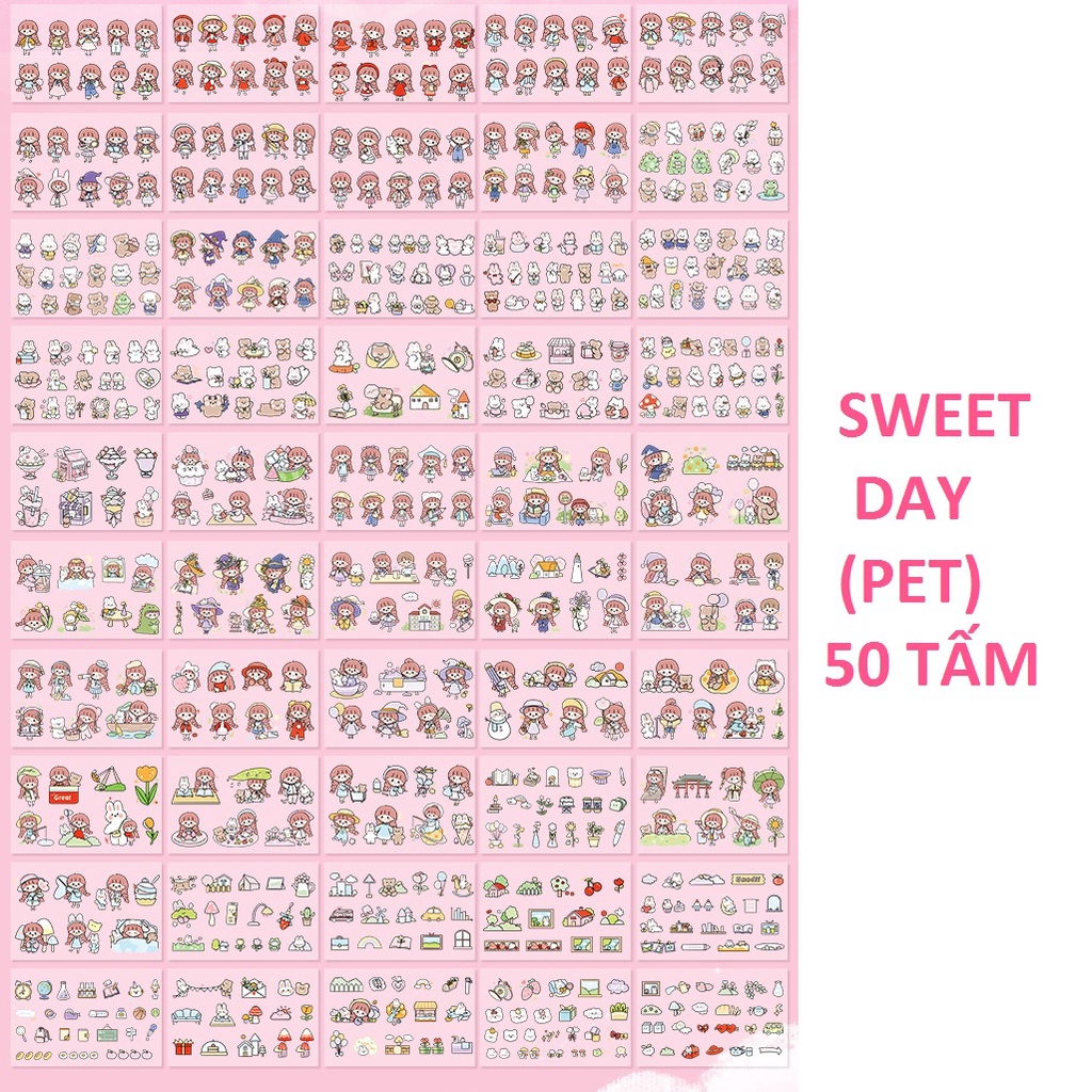 Sổ Sticker Cute Candy Gift  50 Tấm Mini Trang Trí Sổ Tay Nhật Ký Dụng Cụ Dán Bullet Journal ST42