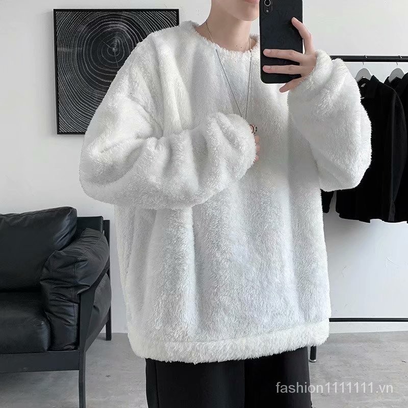 Áo sweater lông cừu cổ tròn dáng rộng thời trang Hàn Quốc cho nam