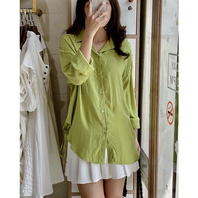 CÓ SẴN Áo sơmi xanh bơ kèm quần baggy trắng Đàm tổng - Set đồ hot trend mùa hè 2022KÈM ẢNH THẬT