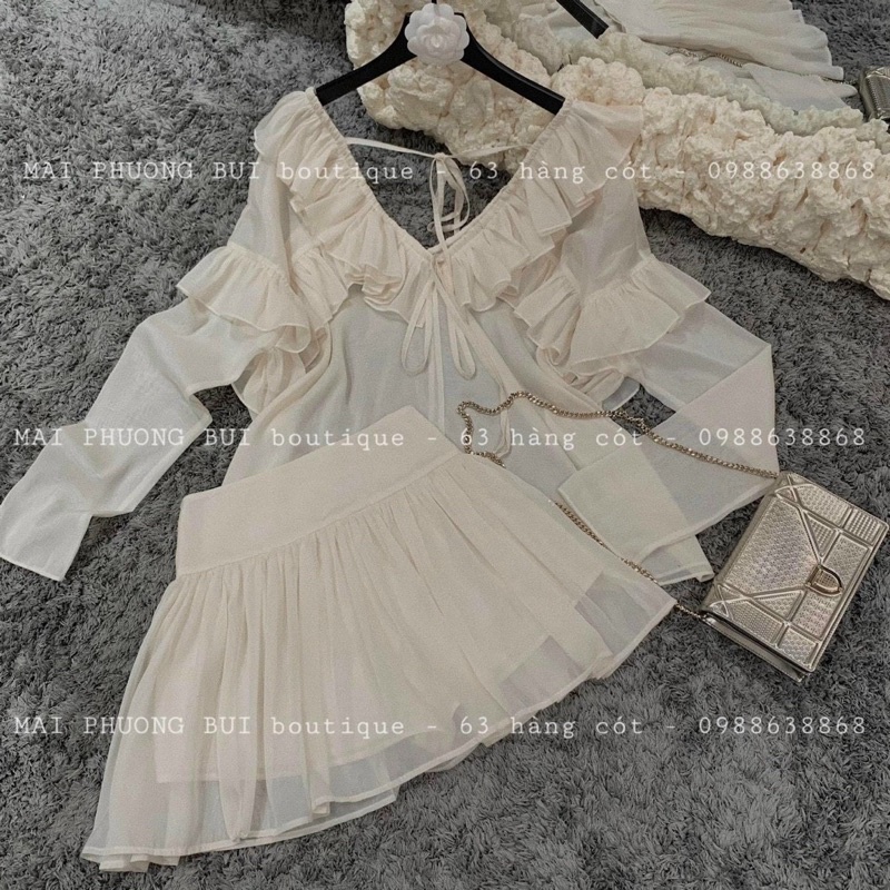 Set áo sơmi tơ bèo + chân váy