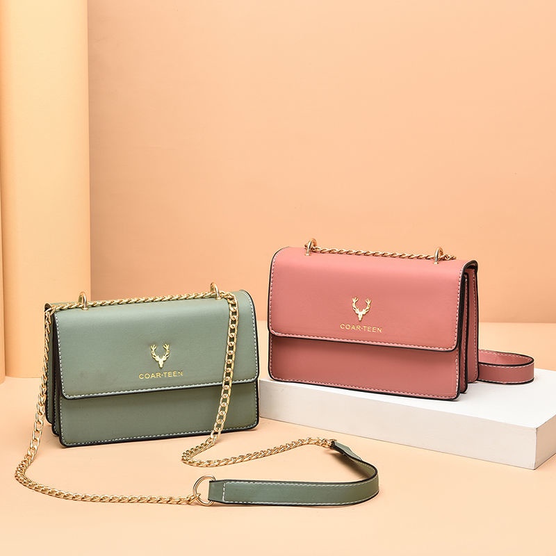 Túi Đeo Chéo Hình Vuông Cỡ Nhỏ Màu Trắng Phối Dây Đeo Sợi Xích Phong Cách Hàn Quốc Thời Trang Cho Nữ