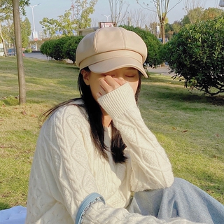 Mũ beret da PU màu trơn phong cách thu đông thanh lịch dành cho nữ