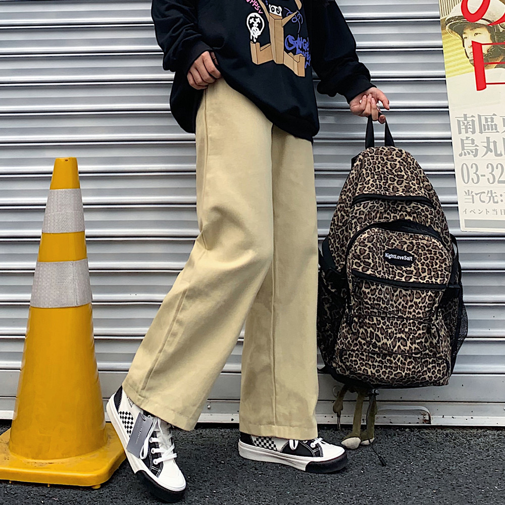 Quần ống đứng rộng bằng cotton lưng thun thời trang thu đông phong cách đơn giản 226761