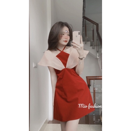 váy nhung cổ yếm ( ảnh thật shop chụp)