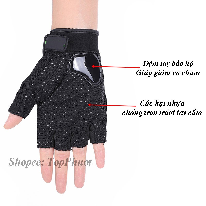 Găng tay phượt hở ngón chống nắng đi xe máy xe đạp Monster có gù bảo hộ