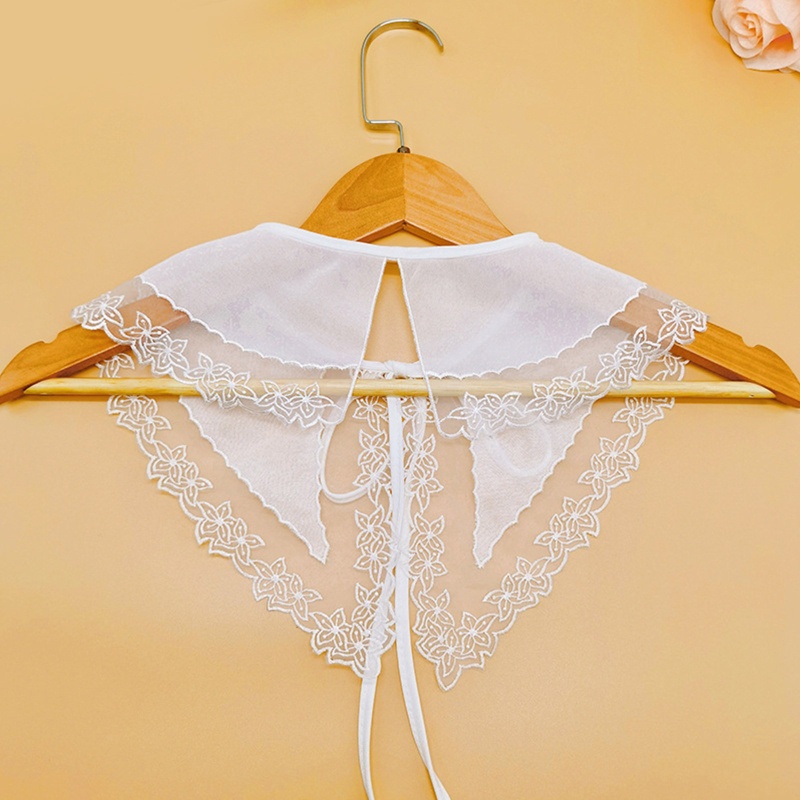 Khăn Choàng Cổ Chiffon Màu Trắng Thêu Hoa Có Thể Tháo Rời Cho Nữ