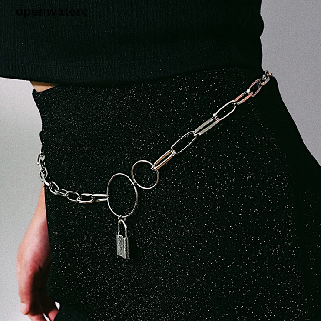 openwaterc Goth Metal Padlock Chain Belt Punk Body Waist Chain Women Waistbands Jewelry vn