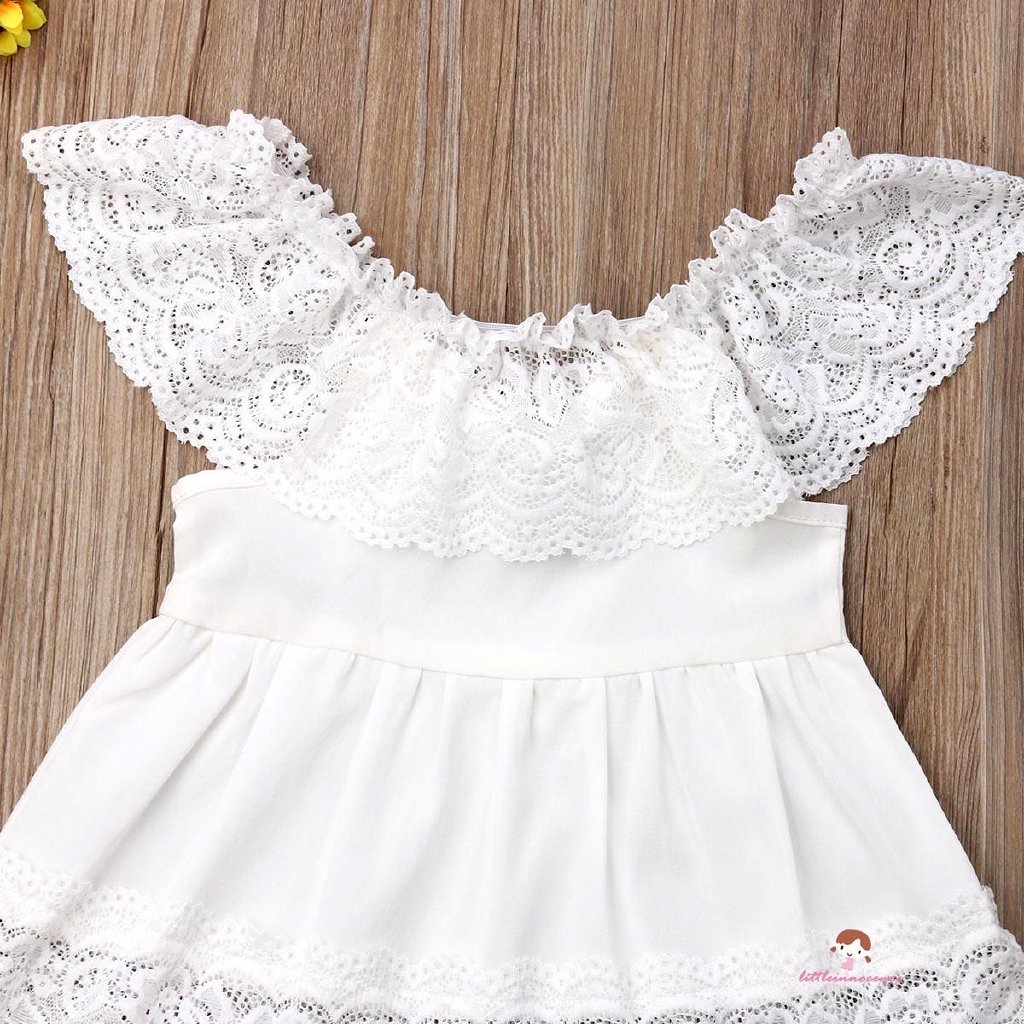 ❤XZQ-1-6Years Summer Toddler Baby Girl Clothes OffShoulder Ruffle Lace Party Dress Sundress