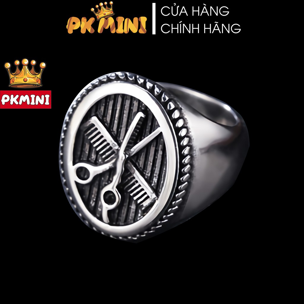 Nhẫn Chrome Hearts Titan Mạ Bạc Hình Barber Đủ Size