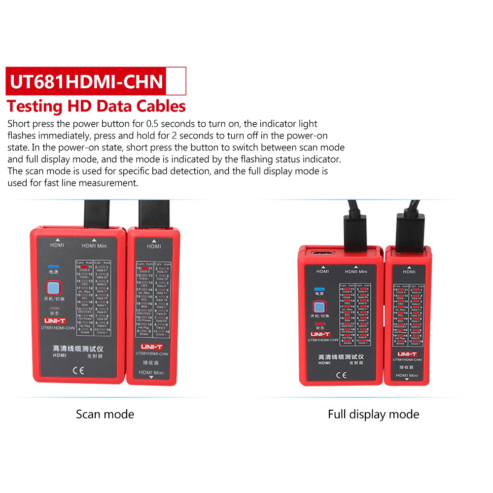 Thiết bị kiểm tra cáp dữ liệu pcbfun HDMI/MINI-HDMI HD UNI-T UT681HDMI
