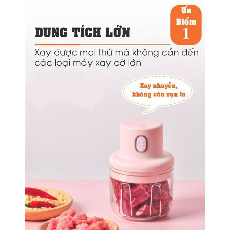 Máy xay tỏi ớt cầm tay mini - Máy xay đa năng 250ml tiện dụng nhà bếp