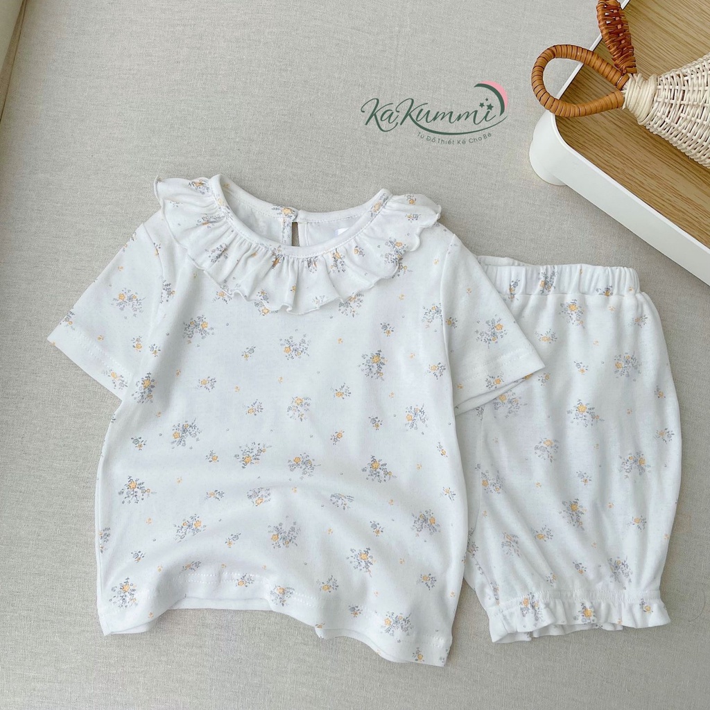 Set bộ bé gái thiết kế phối bèo chất liệu cotton co giãn 4 chiều cho bé gái (KM22-ST204) Kakummi