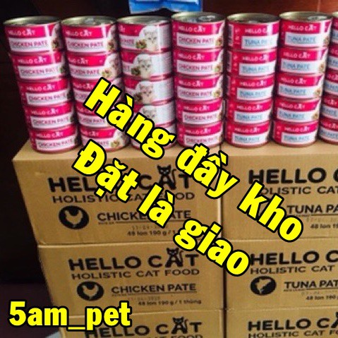 Pate cho mèo nhỏ, mèo lớn - Hello Cat, lon 190gr, vị cá ngừ, thịt gà - 5am pet shop