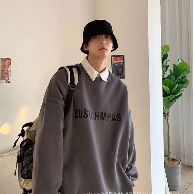 Áo Sweater Nỉ Bông Trơn Phối Chữ EU Chất Đẹp Và Mềm Mịn