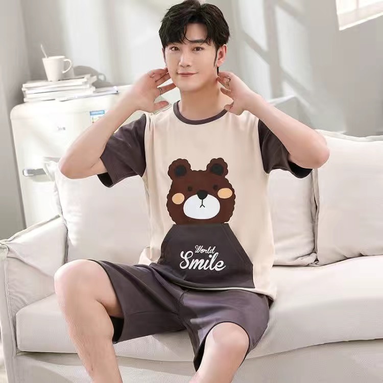 Bộ Đồ Ngủ Cotton Tay Ngắn In Họa Tiết Hoạt Hình Trẻ Trung Cho Nam
