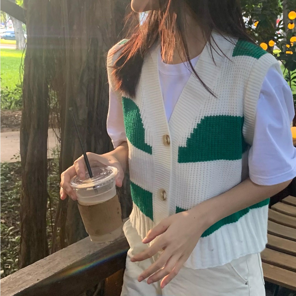 Korean Retro Korean Check V-neck Knit Sleeveless Vest Women's Top | BigBuy360 - bigbuy360.vn