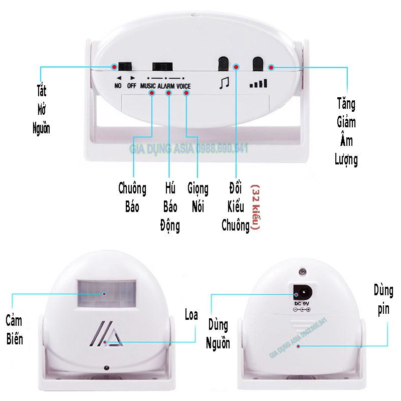 Chuông hồng ngoại 3 chế độ báo khách, báo động, lời chào