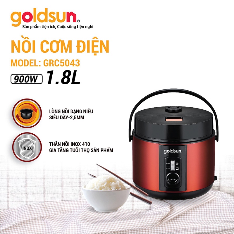 Nồi cơm điện goldsun GRC5043 - lòng niêu phủ chống dính cao cấp dung tích 1.8L