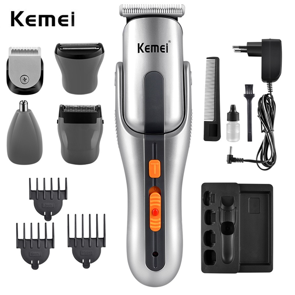 Tông đơ cắt tóc cạo râu điện không dây Kemei KM-680A 5 trong 1 đa năng có thể điều chỉnh và sạc lại