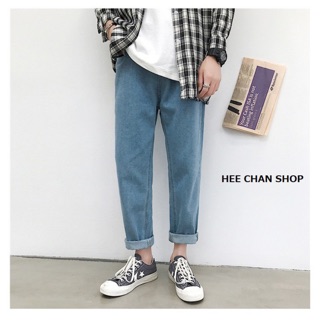 Quần jean nam nữ unisex ống suông dáng dài