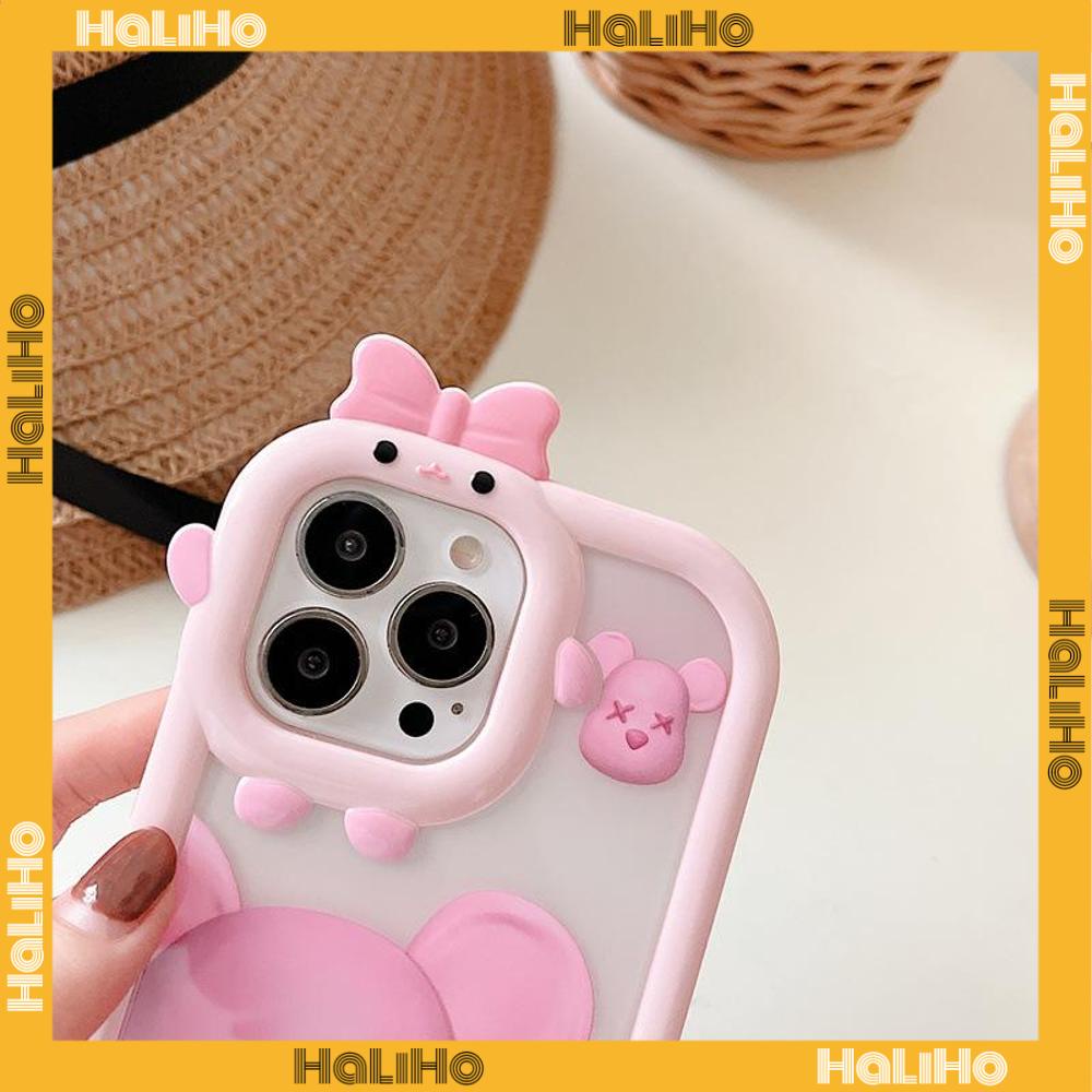 iPhone Case Silicone Soft Case Clear Case Airbag Shockproof Protection Camera Shiny Feel Pink Bear Cartoon Compatible For iPhone 11 Pro Max 13 Pro Max 12 Pro Max 7Plus xr XS Max
