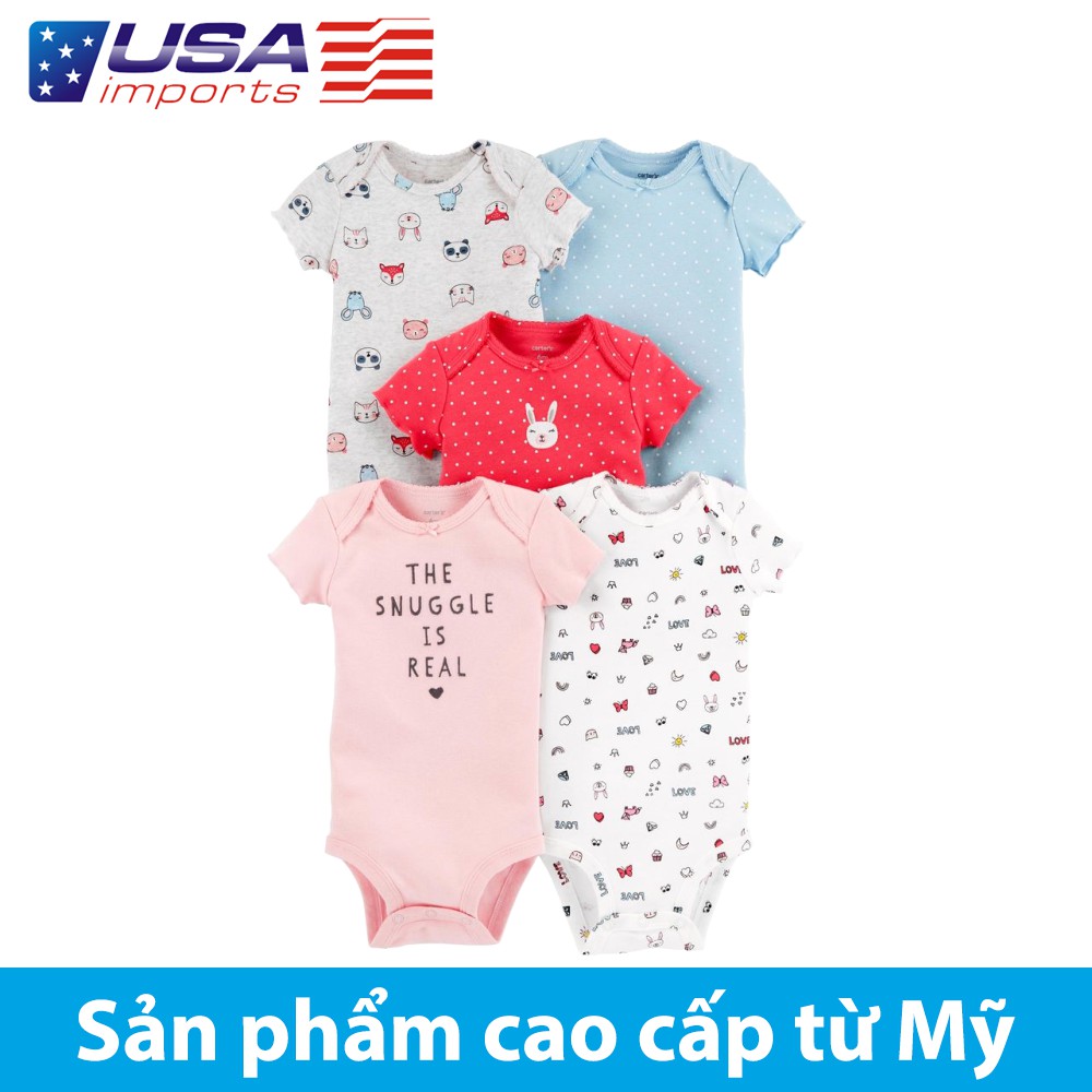 Set 5 bodysuit tay ngắn Car-tờ Auth Từ Mỹ (126H619)