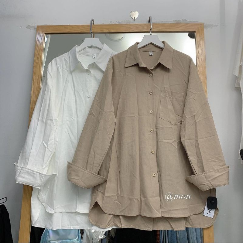 Áo sơ mi nữ ulzzang basic dài tay form rộng phong cách hàn quốc sp001 | BigBuy360 - bigbuy360.vn