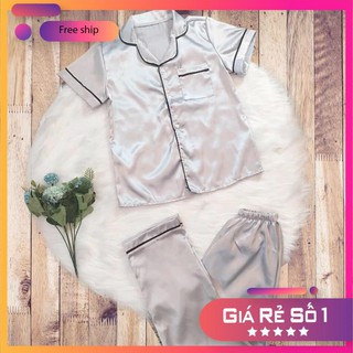 ( LTTP ) bộ đồ ngủ phi lụa pijama áo ngắn tay quần dài