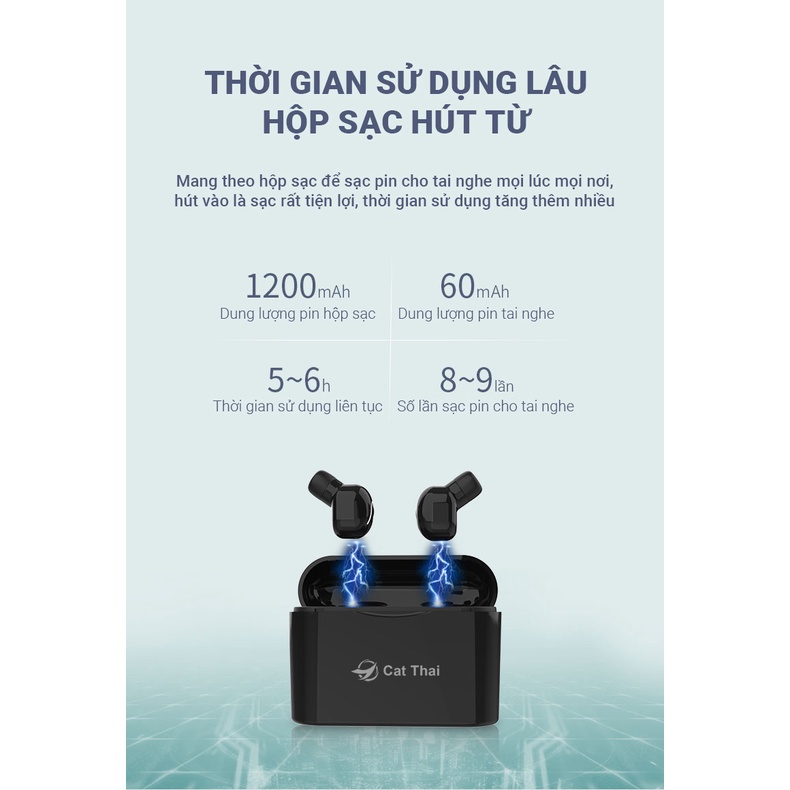 Tai nghe bluetooth không dây Cát Thái M2T giảm ồn thông minh âm thanh surround lập thể vừa là sạc dự phòng 1200mAh