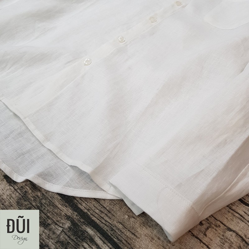 Áo đũi nam cài khuy cổ bẻ dài tay trắng M8