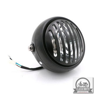 ĐÈN PHA XE MÁY ĐỘ CLASSIC - Đèn pha Harley Cafe Racer Chopper Bobber CG125 GN125 có lưới bảo vệ
